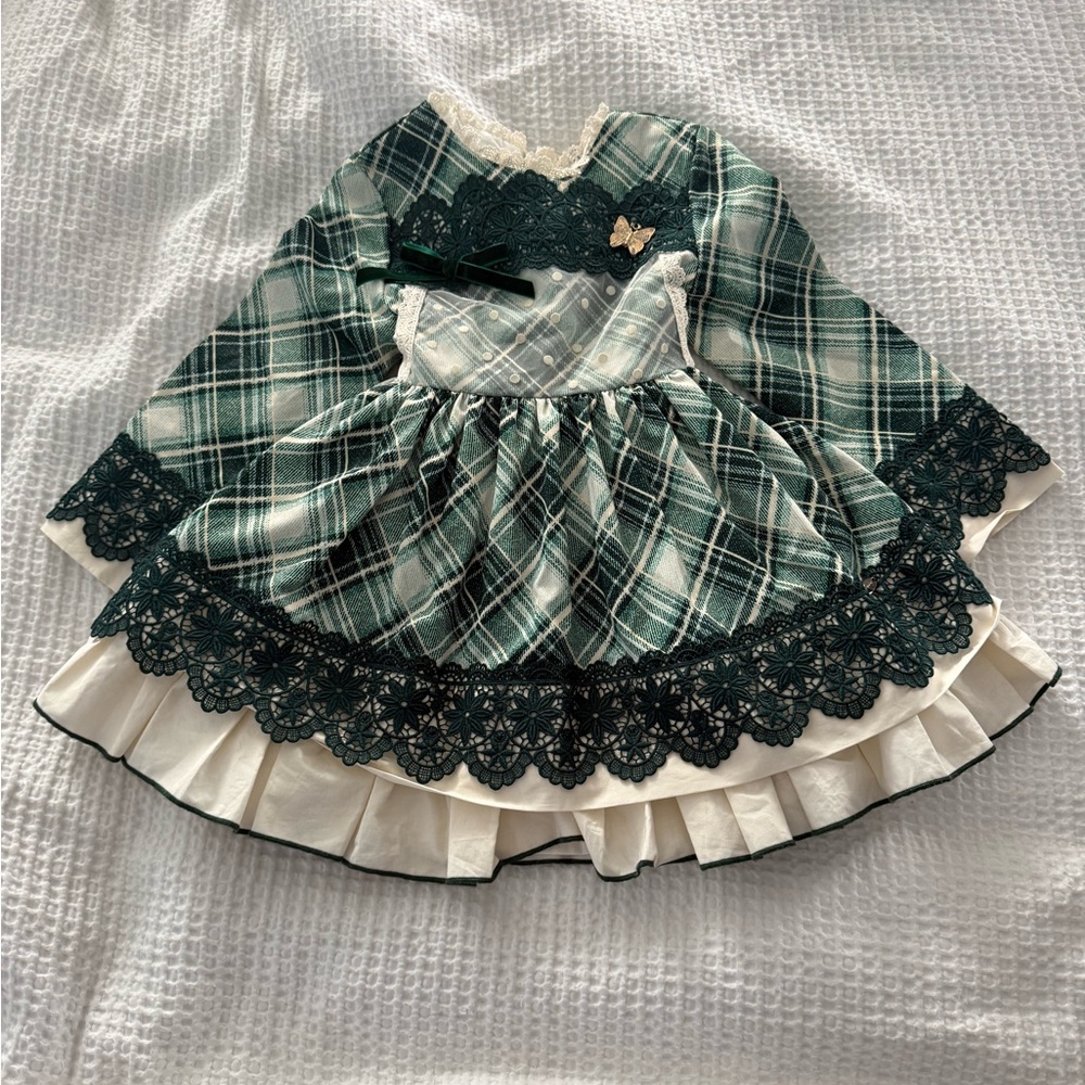 Vintage Style Green and Cream Plaid Dress with Lace Trim by Pettigirl